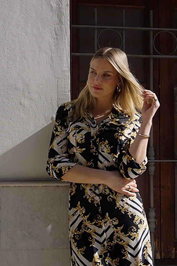 baroque print shirt dress Baroque Print Shirt Mini Dress