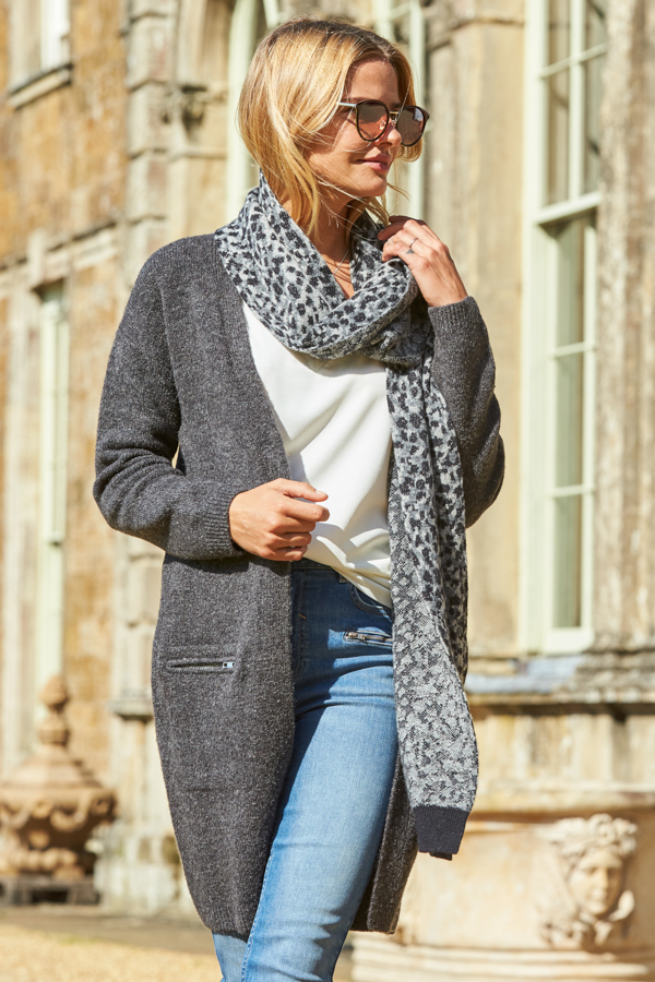 Charcoal Longline Zip Pocket Cardigan