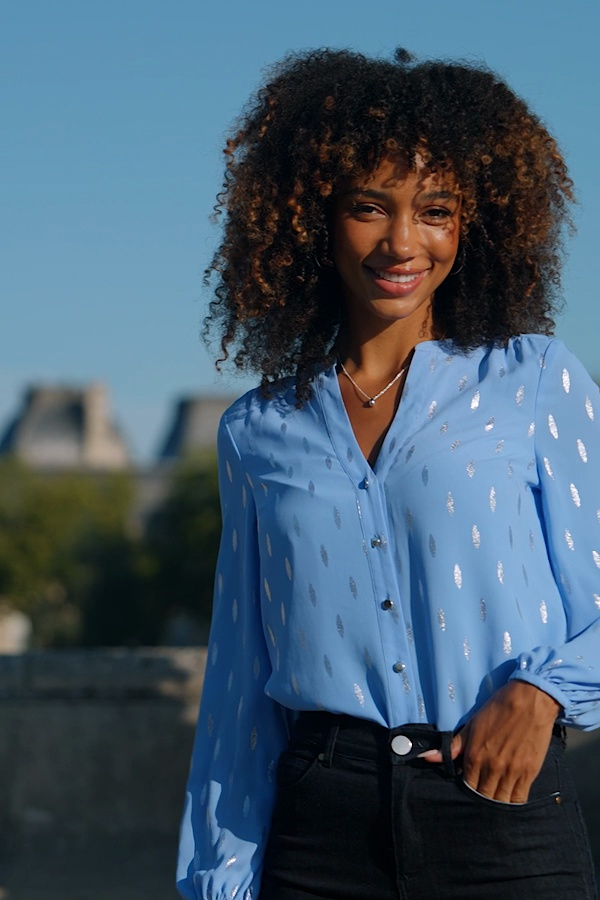 Soft Blue Metallic Fleck Detail Blouse