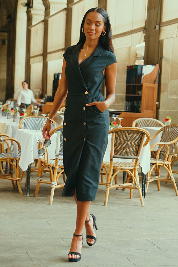 Black Double Breasted Pencil Dress