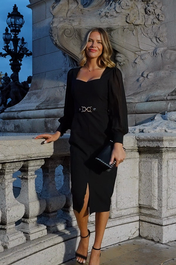 Black Sweetheart Neckline Pencil Dress With Sheer Sleeve Detail