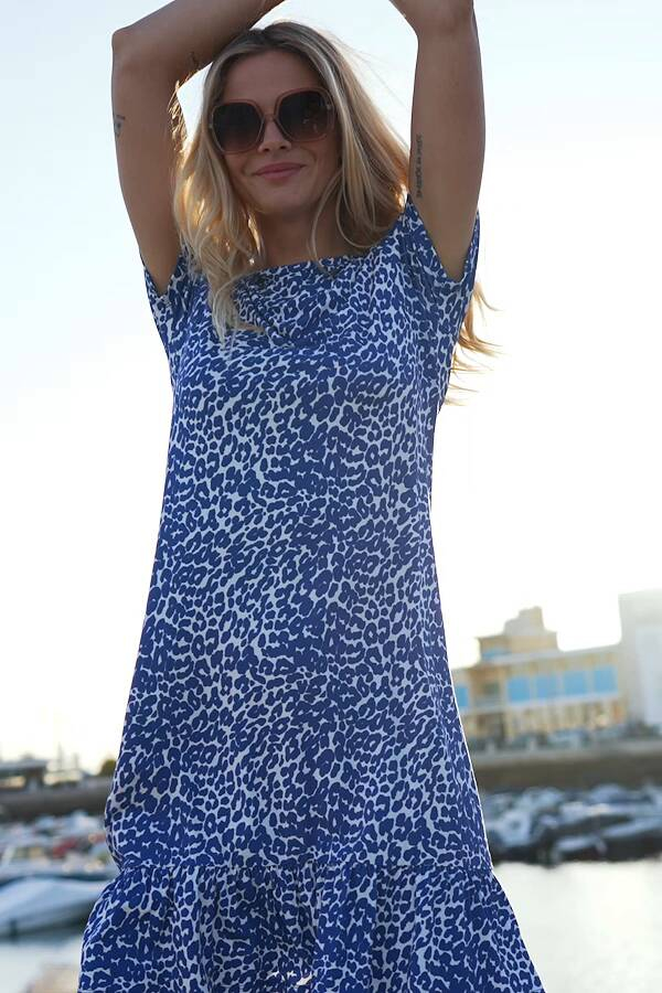 blue and white leopard print dress Siena Blue Leopard Dress main image 0