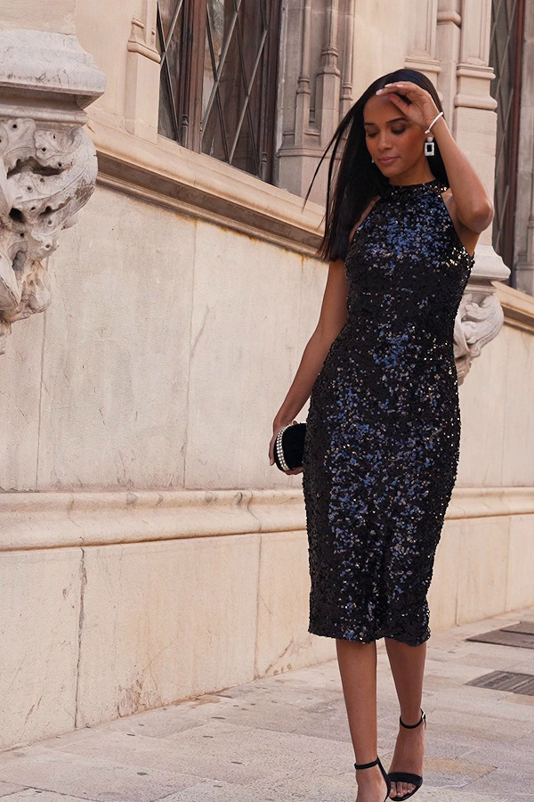 black silk long dress Weslyn Black Satin Lace High Slit Dress