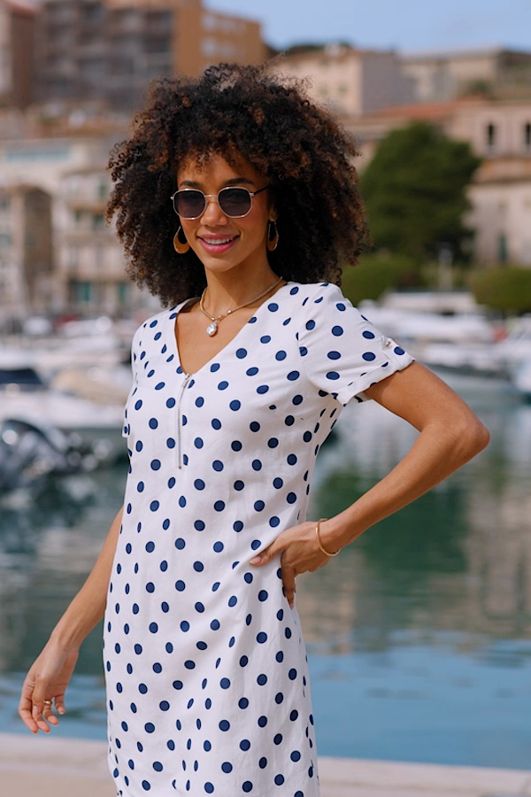 blue linen dress with pockets Tiered linen dress PETRA in Cobalt blue