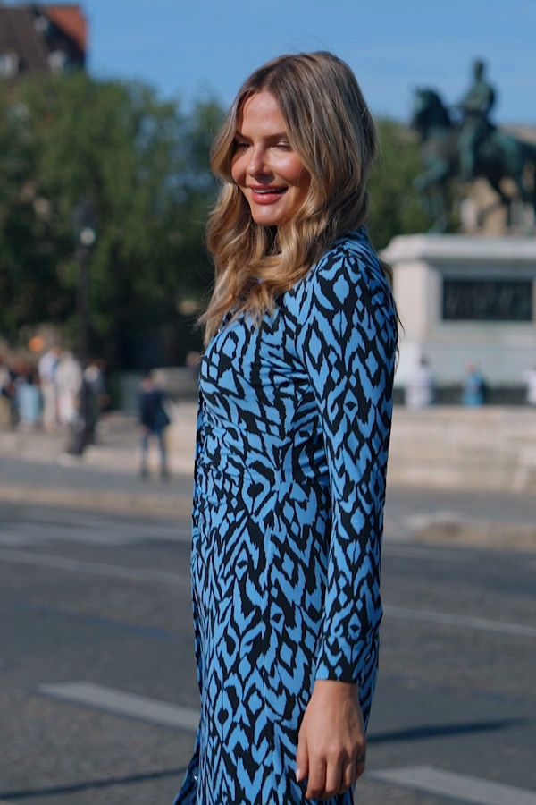 Blue Aztec Print Ruched Front Shirt Dress
