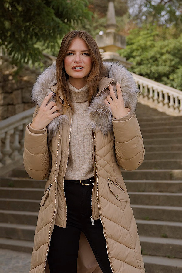 Camel Faux Fur Shawl Collar Padded Coat