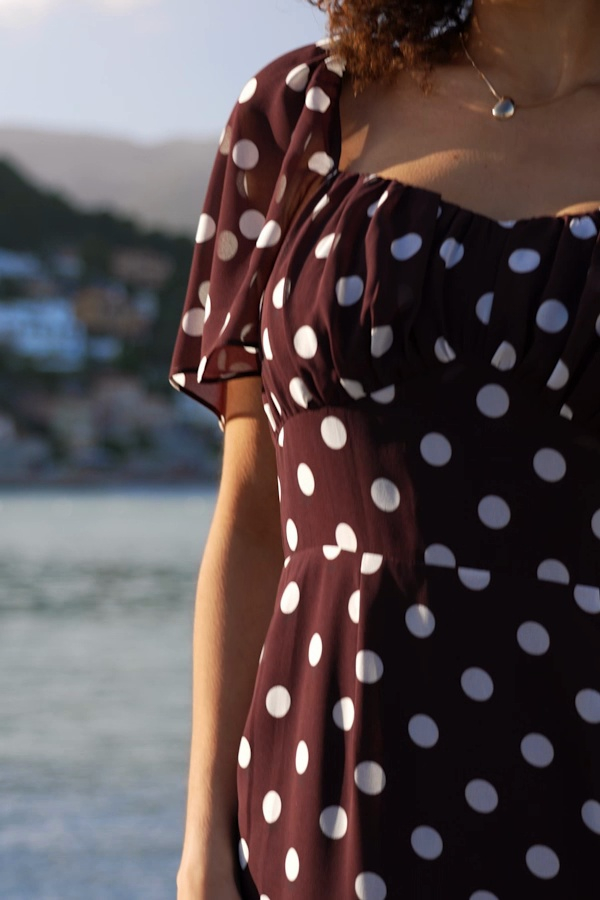 open lace back dress Chocolate Polka Dot Print Puff Sleeve Midi Dress  AX Paris