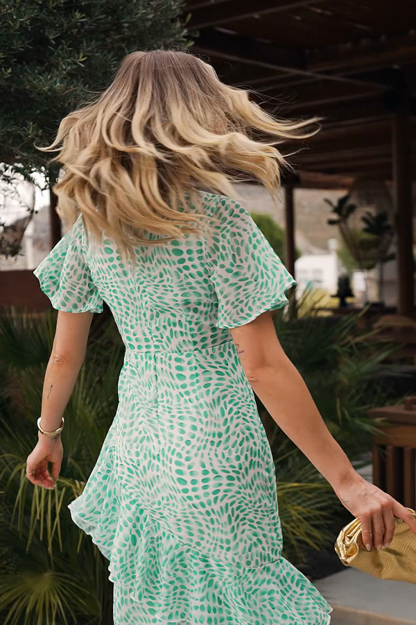 slim fit dress slacks Joseph Ribkoff Abstract Midi Dress In Green/Multi 261251 – Nicola Ross main image 0