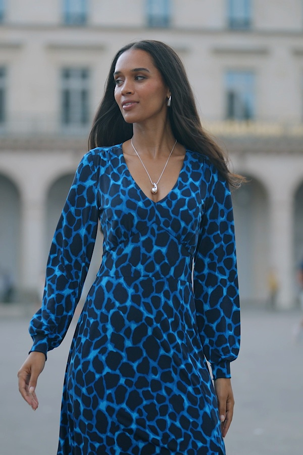 Blue Morocco Print Split Detail Dress