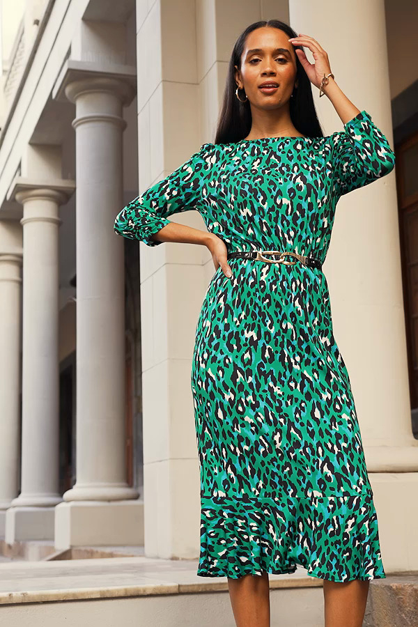 green animal print midi dress Jersey style-number:J258101