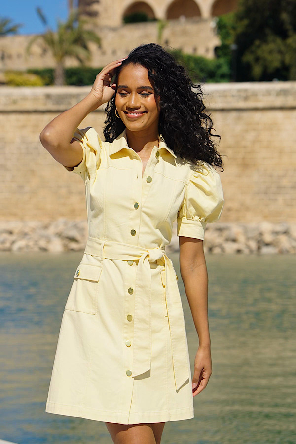 yellow midi dress with sleeves Mint Velvet Yellow Checked Midi Dress | Size 14 | Yellow | Short Sleeve
