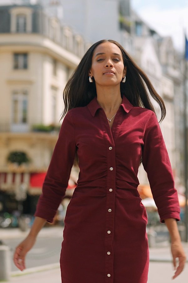 burgundy denim dress Burgundy Ruched Waist Denim Dress