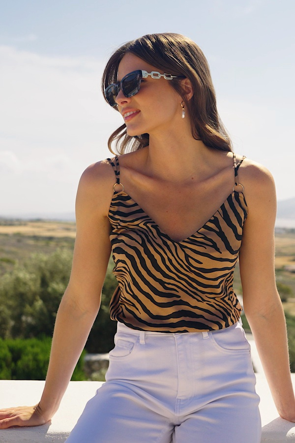 Brown Zebra Print Satin Cami Top