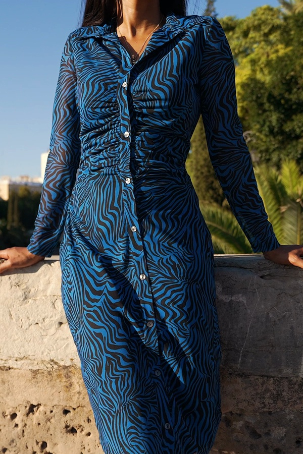 Blue & Black Zebra Print Mesh Shirt Jersey Dress Blue & Black Zebra Print Mesh Shirt Jersey Dress