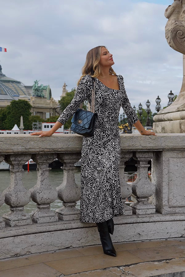 princess polly baby blue dress Black Abstract Print Asymmetric Neckline Jersey Midi Dress