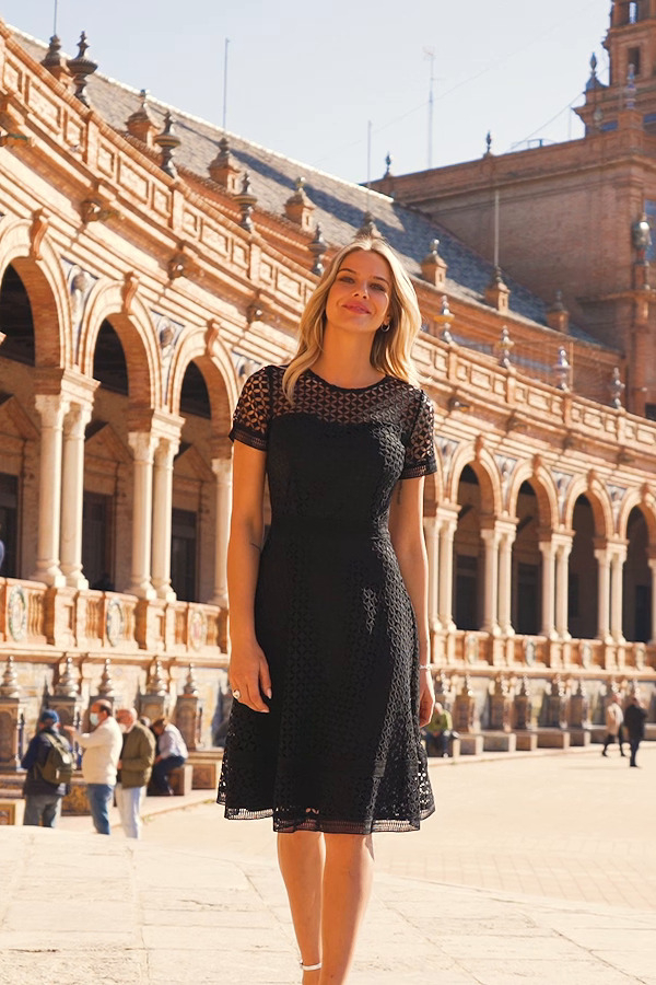Black Luxe Lace Detail Fit & Flare Dress