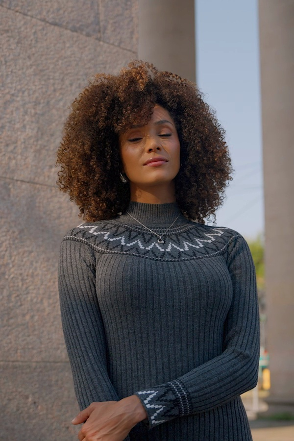 Grey Fairisle Knitted Fit & Flare Midaxi Dress