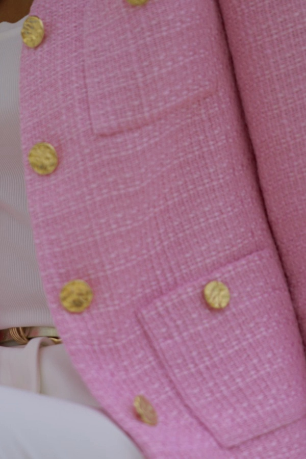 Pink Boucle Jacket With Gold Buttons