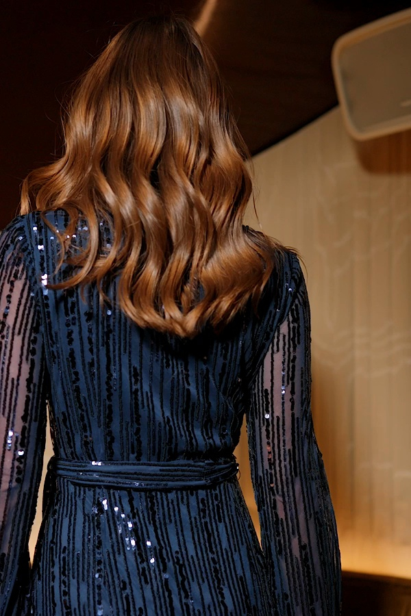 Midnight Blue Sequin Belted Wrap Dress