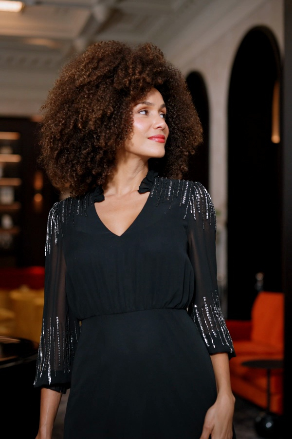 flared dress in admiral crepe Dot Tulle Fit And Flare Nap Midi Dress - MEDIUM / Black main image 0