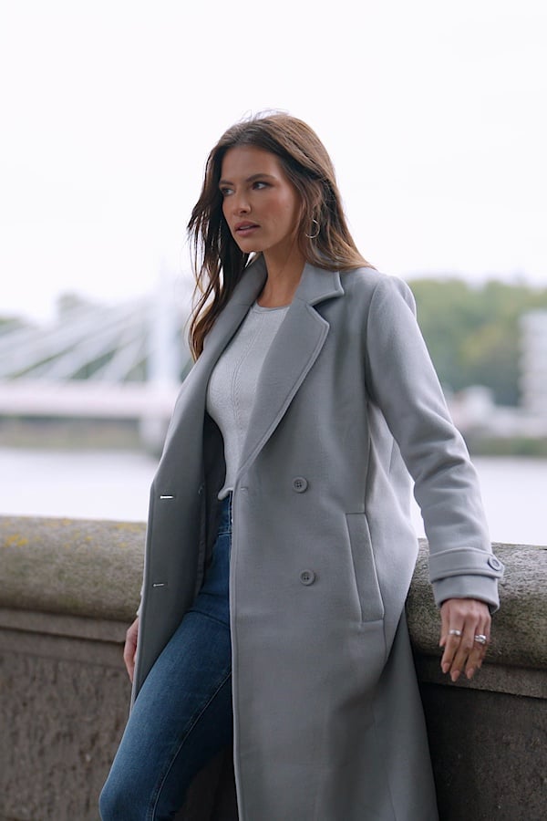 Grey Double Breasted Tab Sleeve Coat