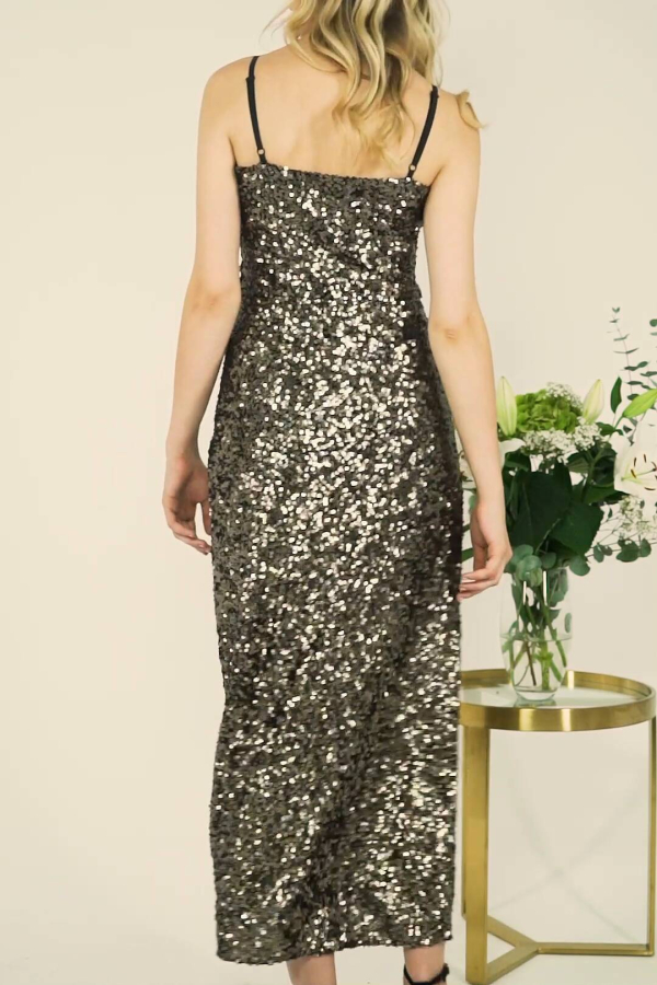 Gold Sequin Split Detail Maxi Dress Gold Sequin Split Detail Maxi Dress
