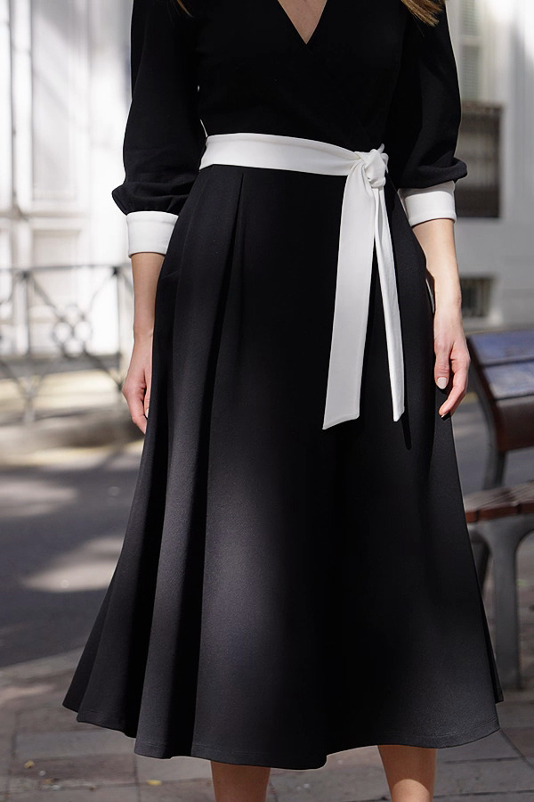 Black Contrast Trim Belted Midi Jersey Wrap Dress Black Contrast Trim Belted Midi Jersey Wrap Dress