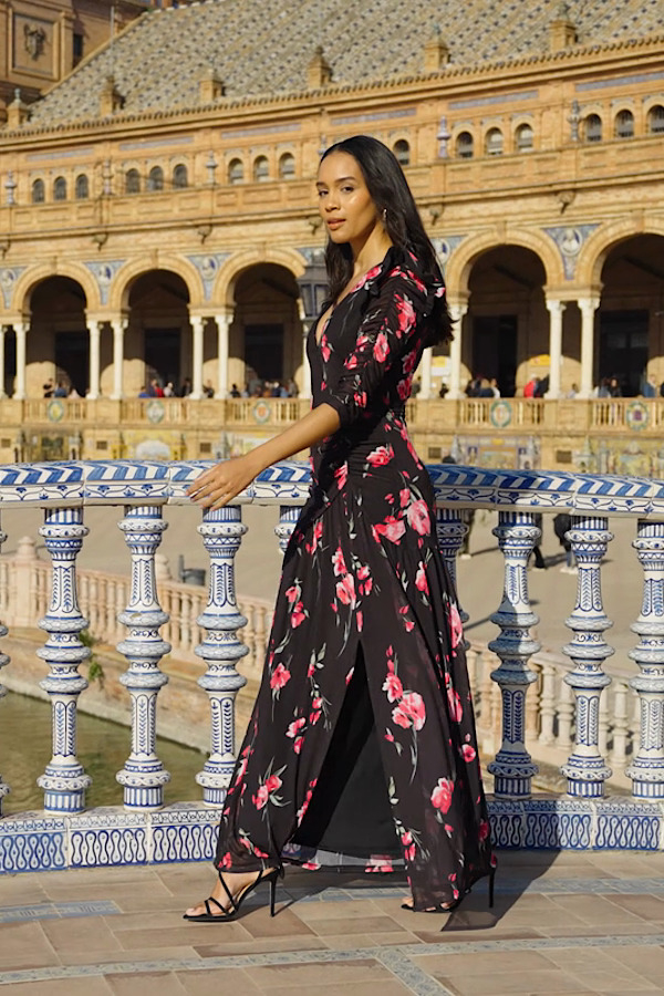 Black Floral Print Puff Sleeve Wrap Dress Black Floral Print Puff Sleeve Wrap Dress