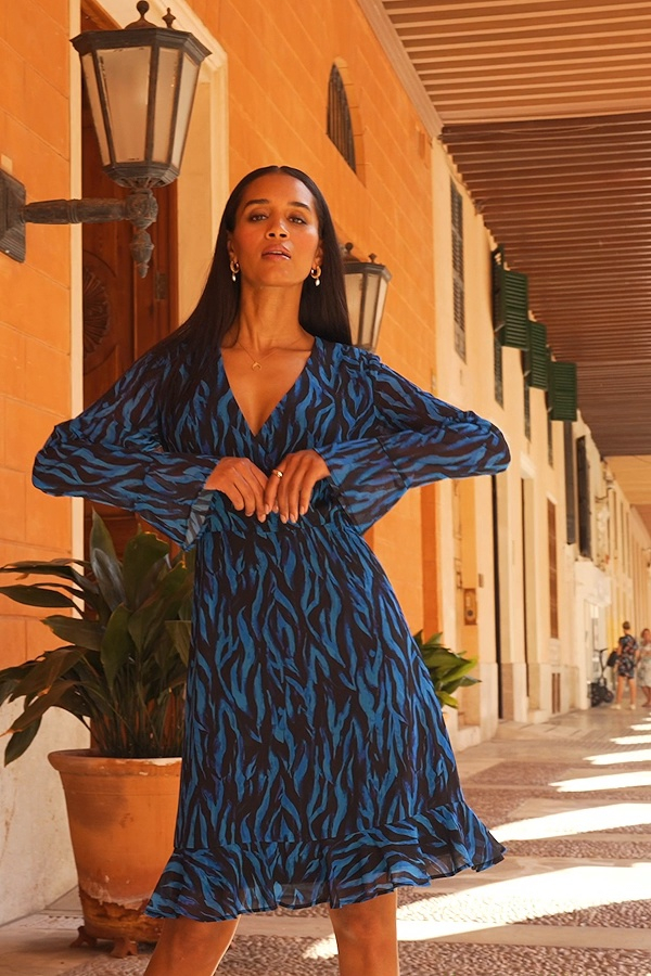 blue and black zebra print dress Blue Zebra Halterneck Tie Back Maxi Dress