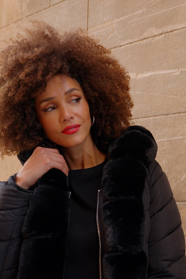 Black Faux Fur Edge Detail Padded Coat