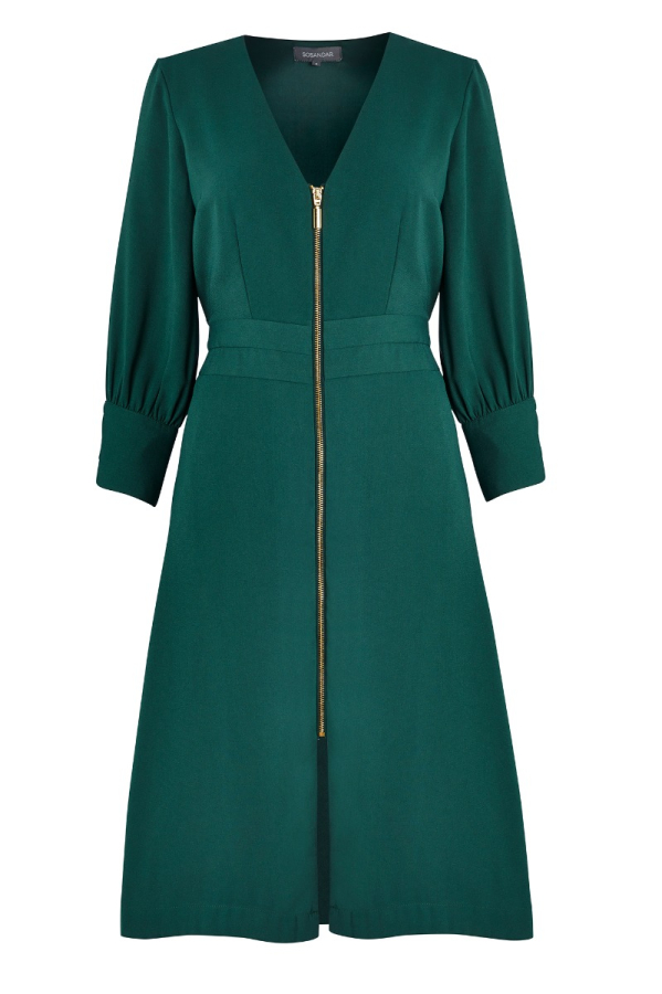 Forest Green Zip Front Fit & Flare Dress Forest Green Zip Front Fit & Flare Dress
