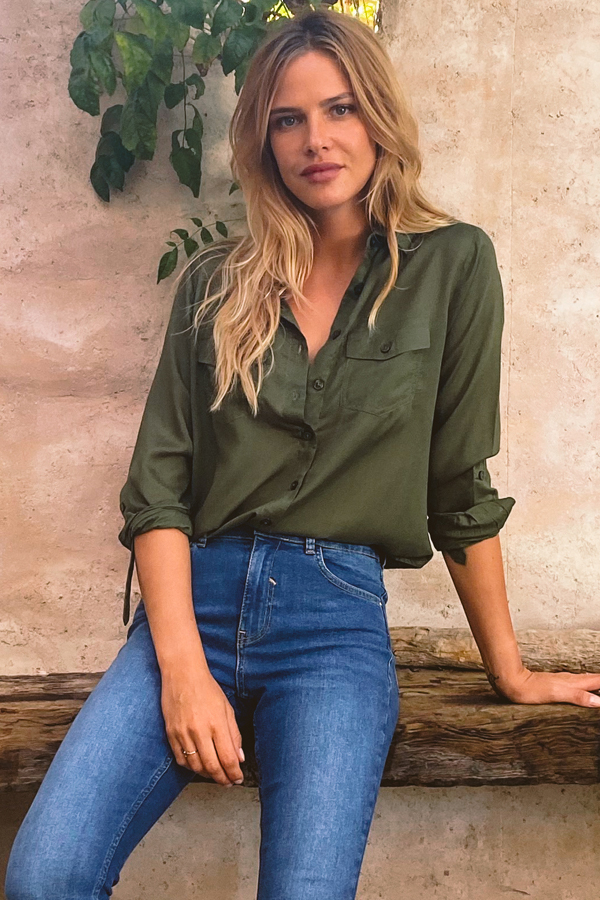 Khaki Green Pocket Detail Utility Shirt 