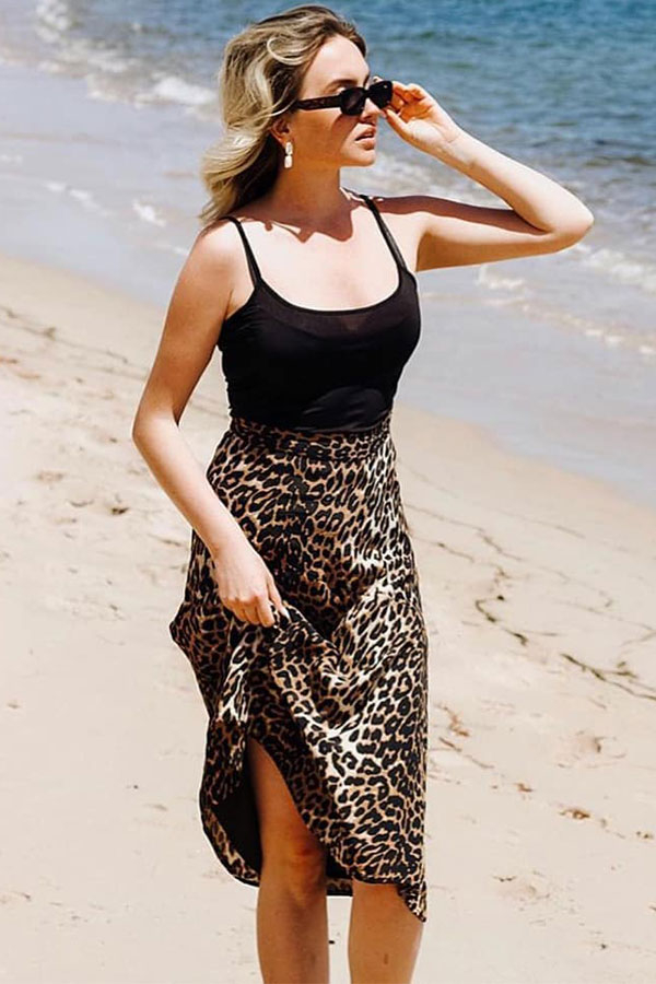 Leopard Print A-Line Midi Skirt