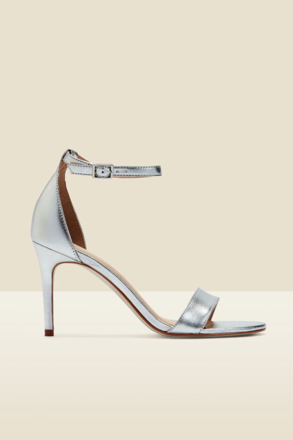 Nia Silver Leather Barely There High Heel Sandal (9.5cm Heel)