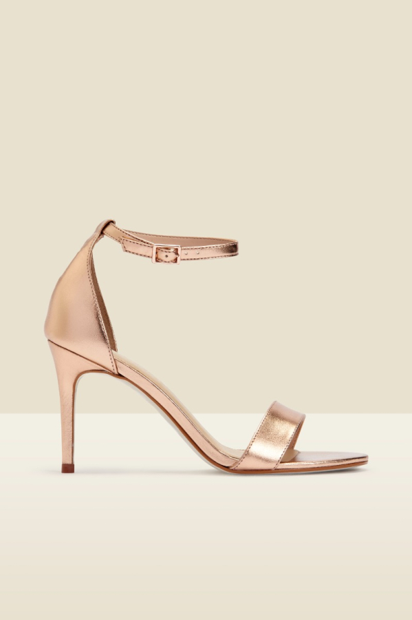 Nia Rose Gold Leather Barely There High Heel Sandal (9.5cm Heel)