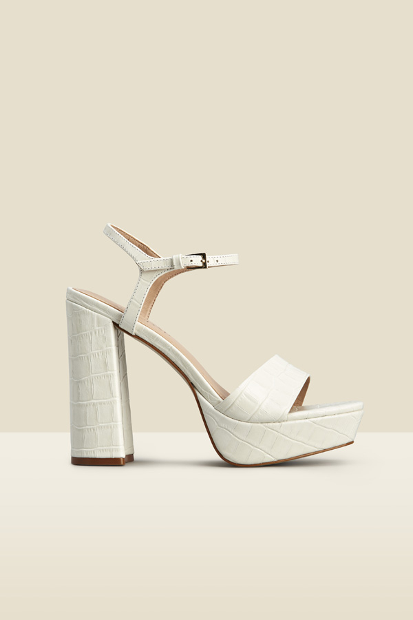 Arabella Ecru Croc Leather Platform With Block Heel