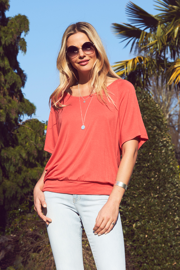 Coral Red Relaxed Fit Jersey T-Shirt