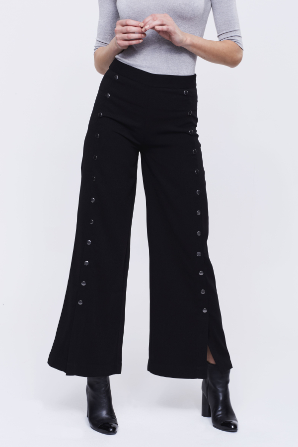 Black Wide Leg Trouser With Button Detail