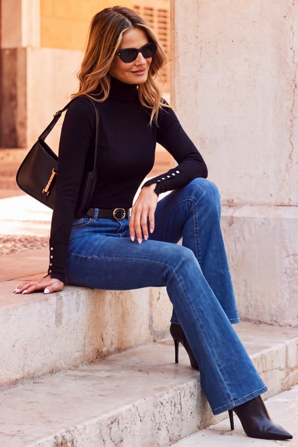 Mid Blue Kick Flare Jeans