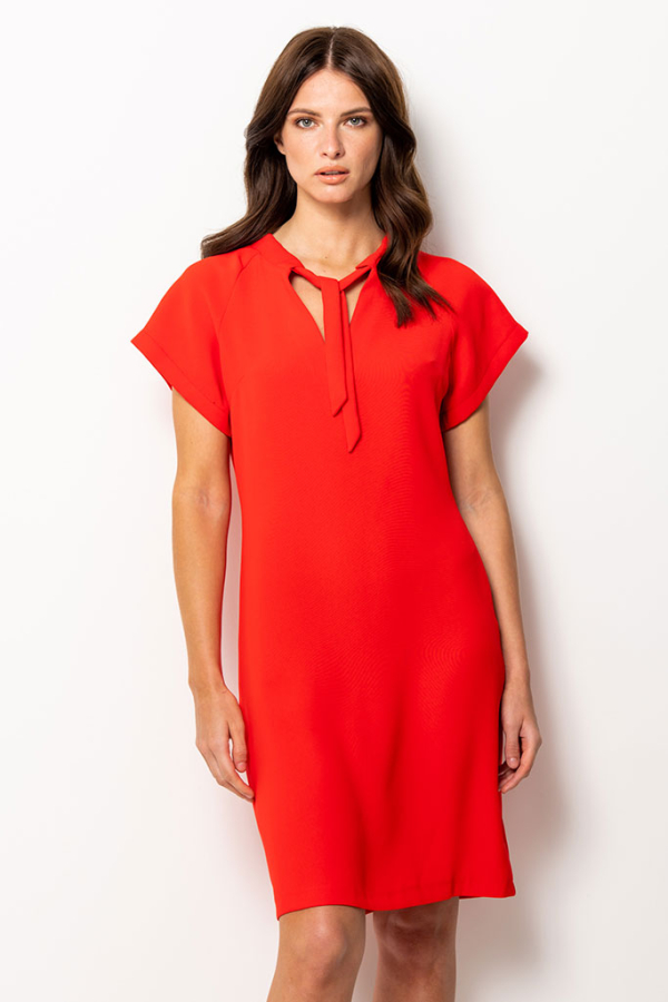 strapless open back dress Rust Red Floral Midi Shift Dress with Pockets main image 0