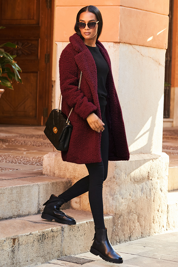 Burgundy Super Cosy Borg Coat