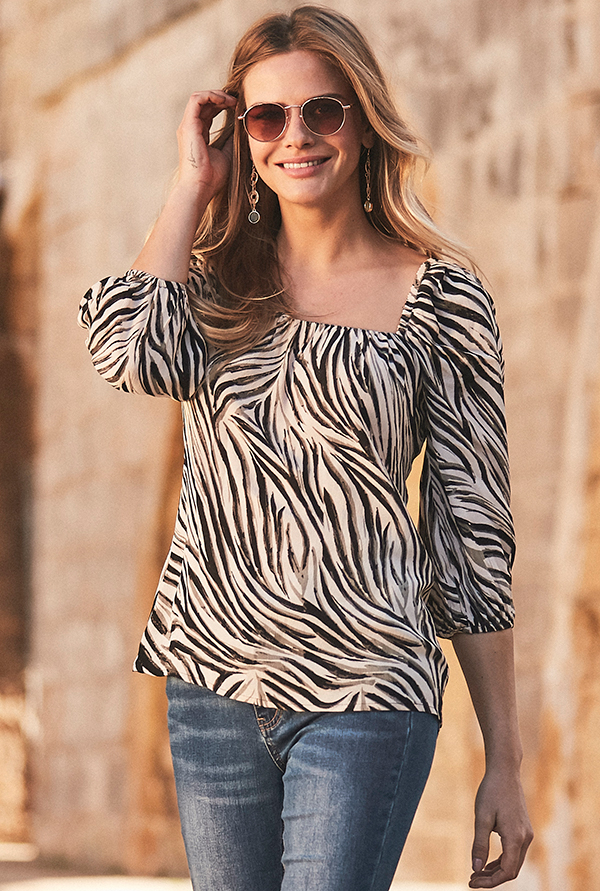 Zebra Print Square Neckline Top