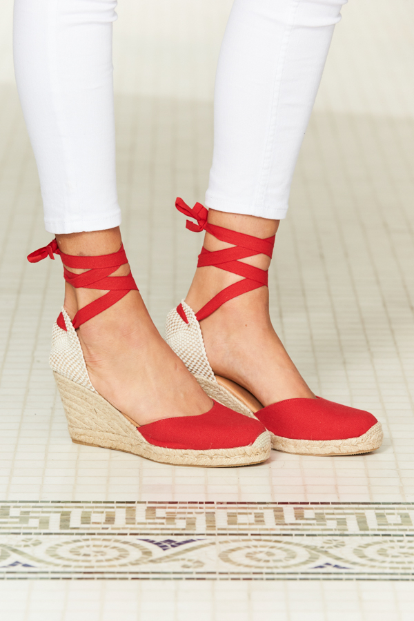 Perla Red Canvas Valenciana Wedge Espadrille
