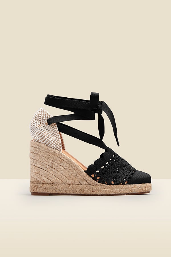 Amily Black Crochet Valenciana Wedge Espadrille