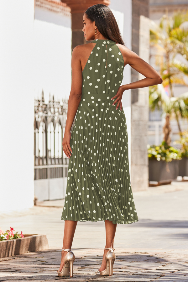 green dress with dots Flora Green Polka Dot Midi Dress – Finery London