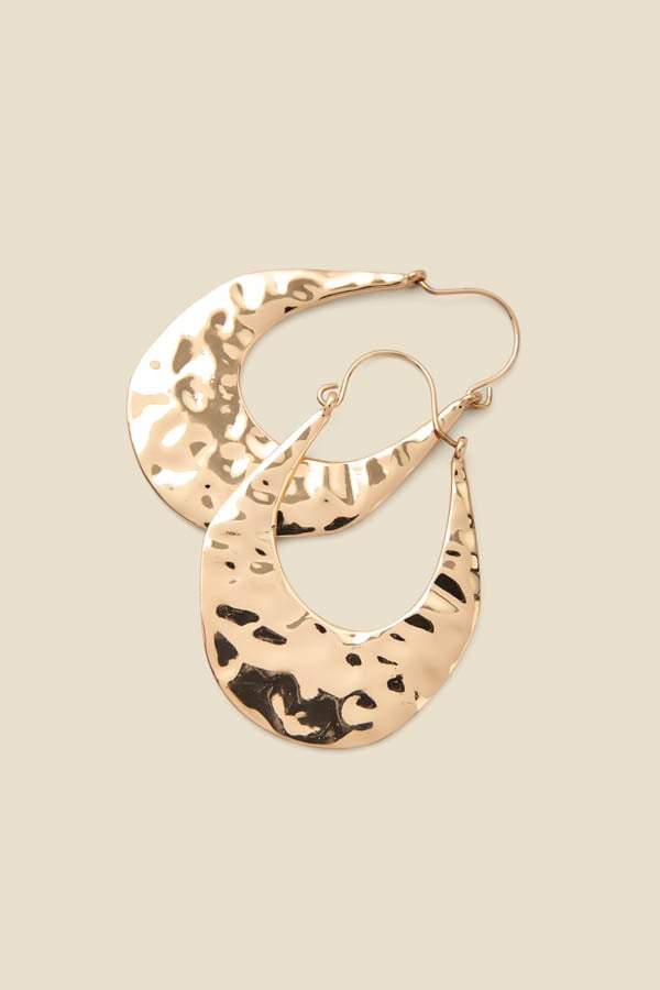 Gold Hammered Oval Hoop Earrings