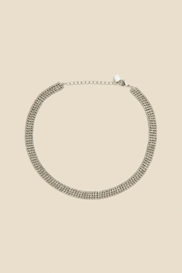Silver Rhinestone Choker Necklace