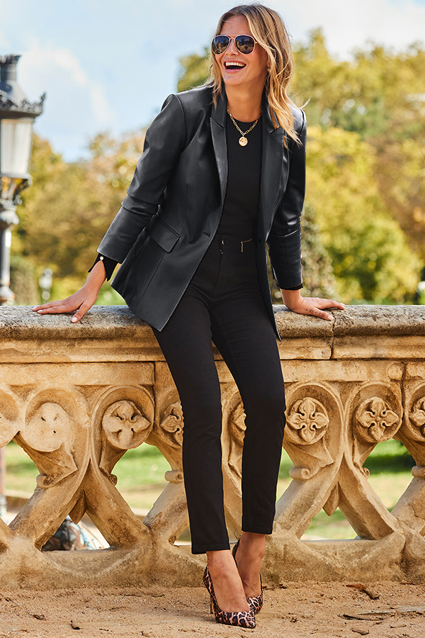 Black Premium Faux Leather Blazer