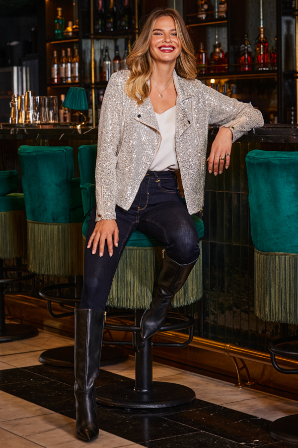 Silver Sequin Statement Biker Jacket