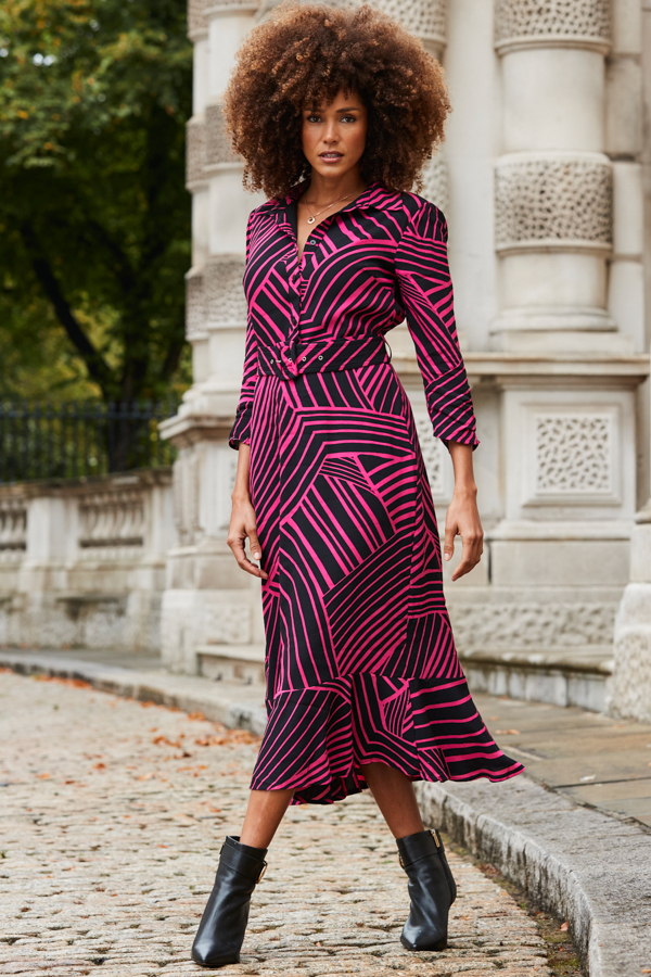 knee length dresses for ladies Avery Pink Printed Midi Dress